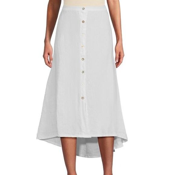 Bryn Walker Cinzia Light Linen Elastic Waist High-Low Hem A-Line Skirt XXS White - Picture 2 of 11